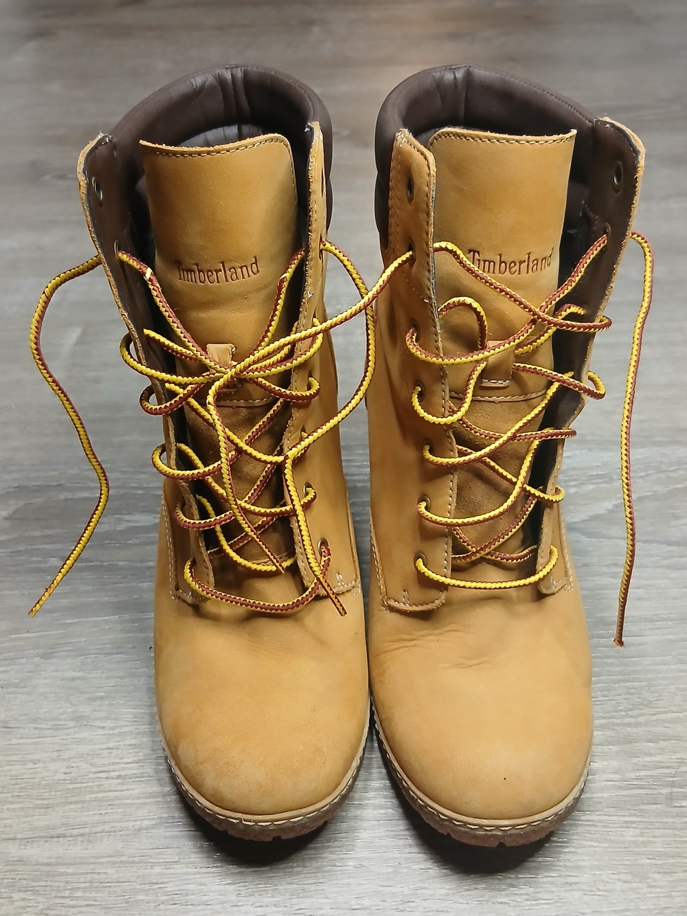 Timberland Wheat and Dark Brown Lace-Up Block Heel Ankle Boots - Picture 6 of 12